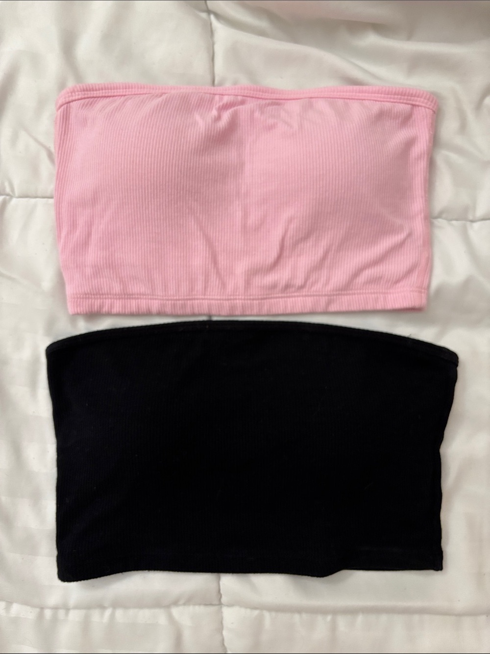 Klassy Network Ribbed Tube Tops - Pink & Black
